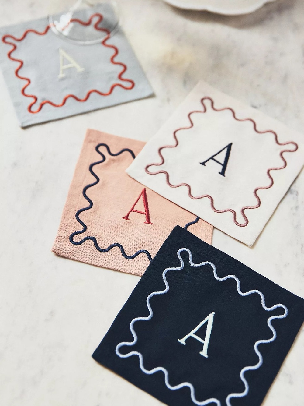 Anthropologie Monogram Cotton Cocktail Napkins Set of 4